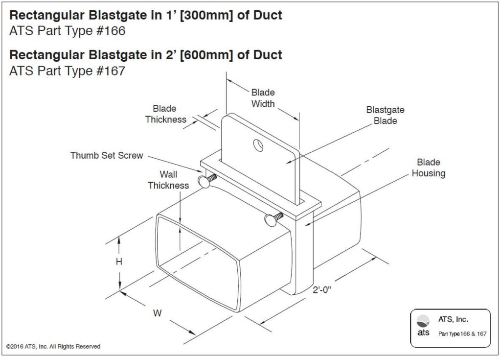 Rectangular Blastgate in 1’ [300mm] of Duct